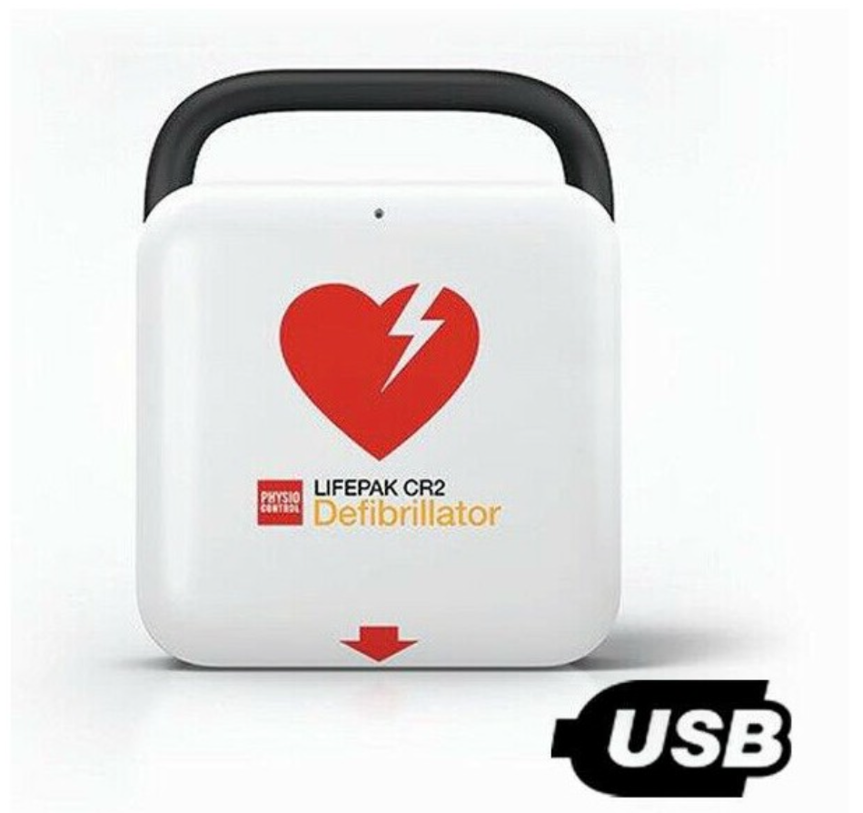 Defibrillatore LIFEPAK CR-2 USB compreso di: Batteria capacità 4 anni, elettrodi Adulti/Pediatrici. 360J